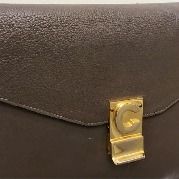 Celine Paris C Logo 1970s Grey Calfskin Leather Clutch Pouch Bag - Picture 5 of 8